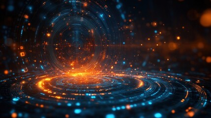 Obraz premium Abstract Digital Background with Orange and Blue Neon Lights