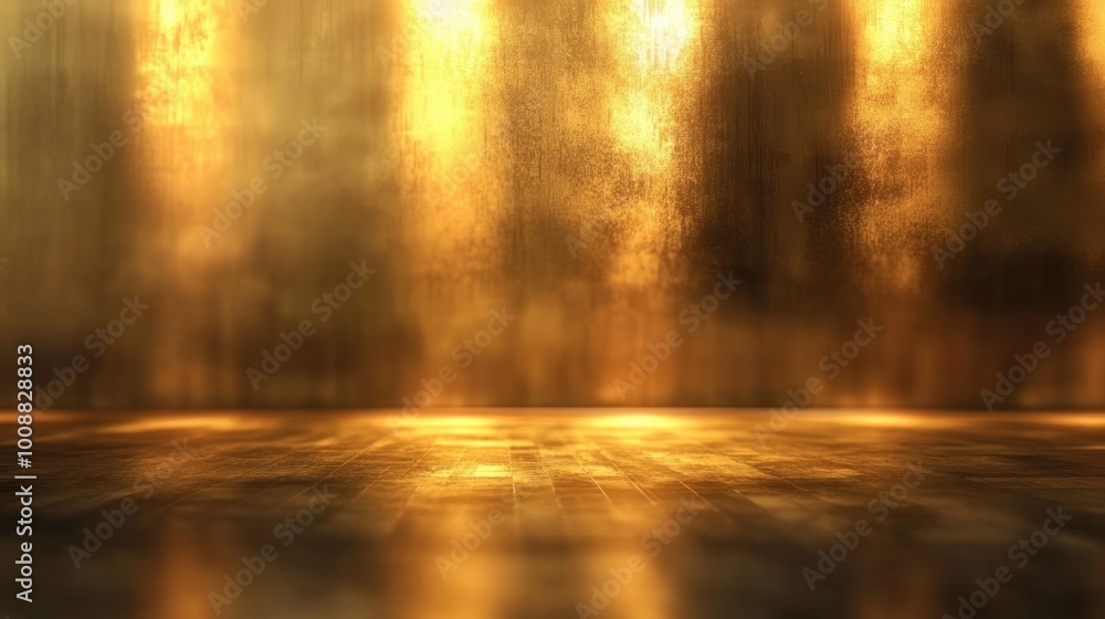 Poster bright golden shine projected onto a dark wall and floor creating a blurred background with an ombre