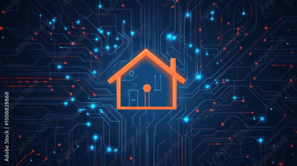 Poster circuit board background featuring a smart home sign a vector illustration that conveys the concept 