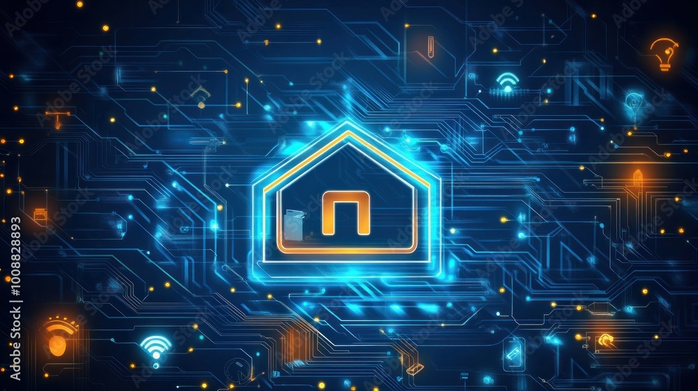 Poster circuit board background featuring a smart home sign a vector illustration that conveys the concept 