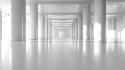 Fototapeta premium A Minimalist White Corridor with a Row of Columns