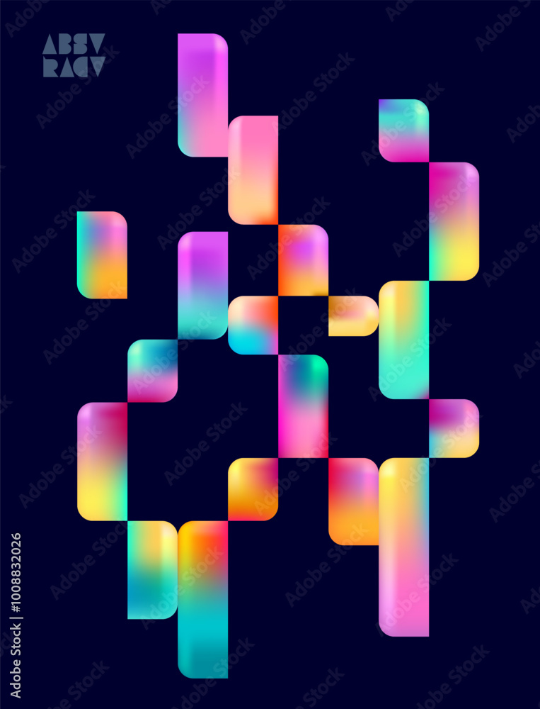 Poster abstract composition of colorful geometric shapes. gradient square and rectangles on dark background