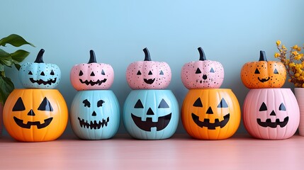 Halloween party flyer with whimsical pumpkins, bright colors, and fun cartoon-style illustrations perfect for party invites