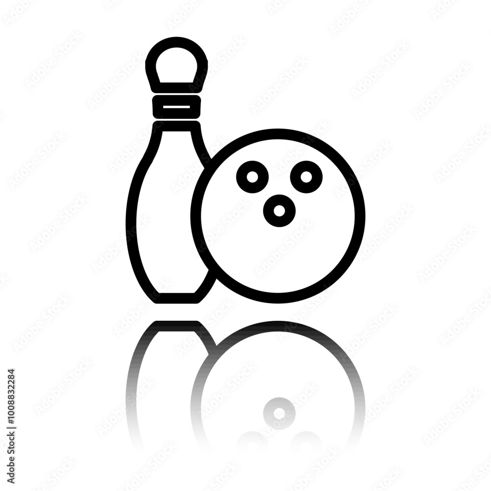 Aufkleber bowling simple icon vector. flat design. black icon with mirror reflection. white background