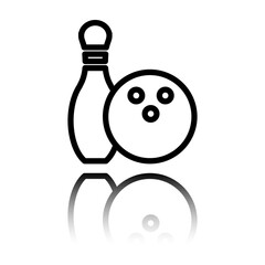 Bowling  simple icon vector. Flat design. Black icon with mirror reflection. White background