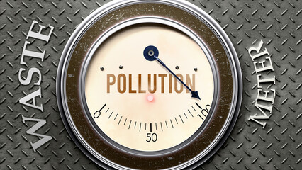 Pollution and Waste that is hitting a full scale, showing a very high level of pollution, overload of it, too much of it. Maximum value, off the charts.  ,3d illustration