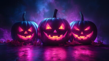 Fun Halloween flyer template with playful pumpkins, glowing jack-o-lantern faces, and bold festive elements