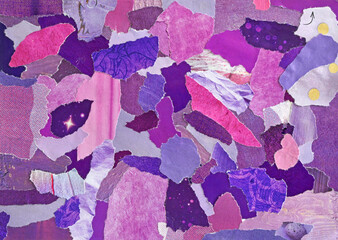 Purple pink inspiration collage mood board of waste paper results in art