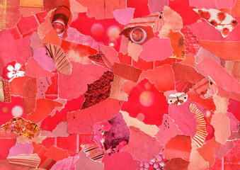 red orange and pink inspiration collage mood board of waste paper results in modern art