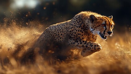 Cheetah Running Through Dust