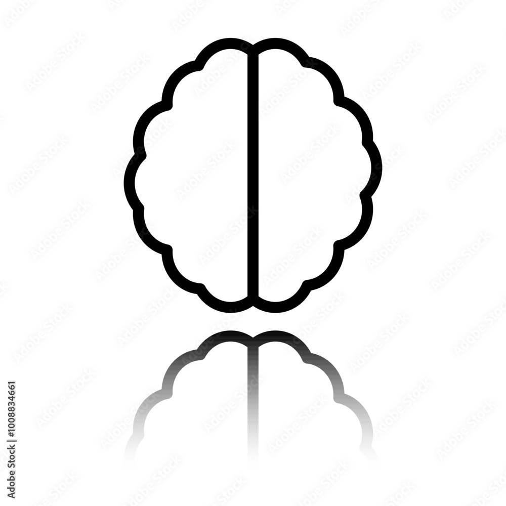 Poster brain simple icon vector. flat design. black icon with mirror reflection. white background