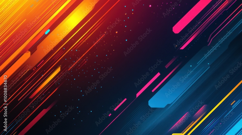 Poster abstract digital artwork with diagonal lines and glowing colors