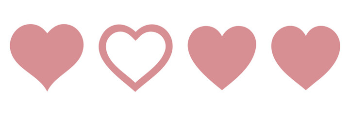 Set of red hearts in different pose. Collection of heart illustration with different style