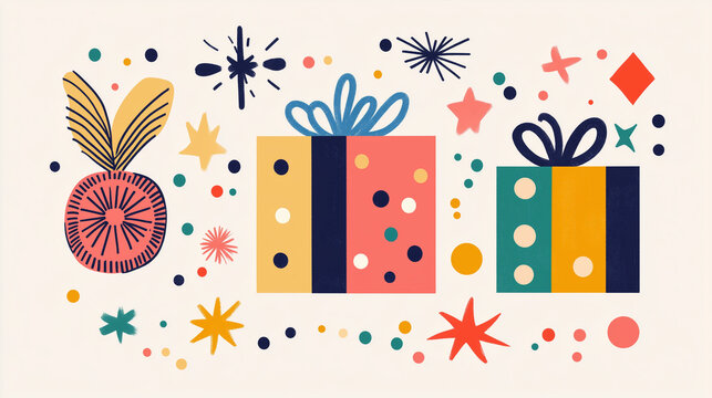 Christmas present in modern minimalist geometric style templates,