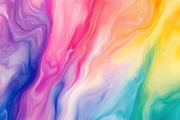 A fluid abstract rainbow background, with marbled colors swirling together