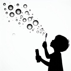 A silhouette of a child blowing bubbles