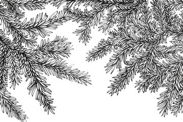 Coloring book illustration of evergreen tree branches Detailed drawing of coniferous foliage Festive background elements for winter themes