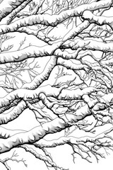Fototapeta premium Coloring book illustration of snow covered tree branches