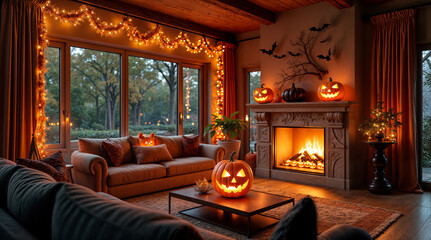 ハロウィンの装飾がされたリビングルーム　
Living room decorated for Halloween