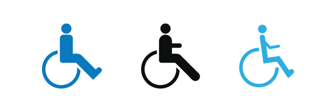 Disabled icons, Wheelchair symbols, handicapped access signs set. Wheelchair, handicapped access sign or symbols. Disabled handicap icons. Wheelchair icon symbol set