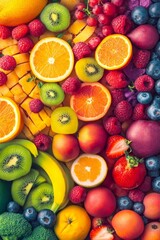 Rainbow of Natures Bounty A Vibrant and Colorful Assortment of Fresh Organic Fruits, Top View