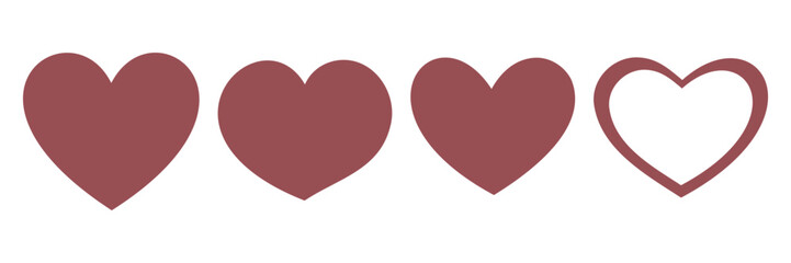 Set of red hearts in different pose. Collection of heart illustration with different style