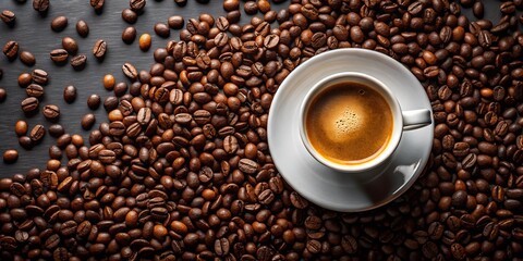 Naklejka premium coffee beans in a espresso cup top view