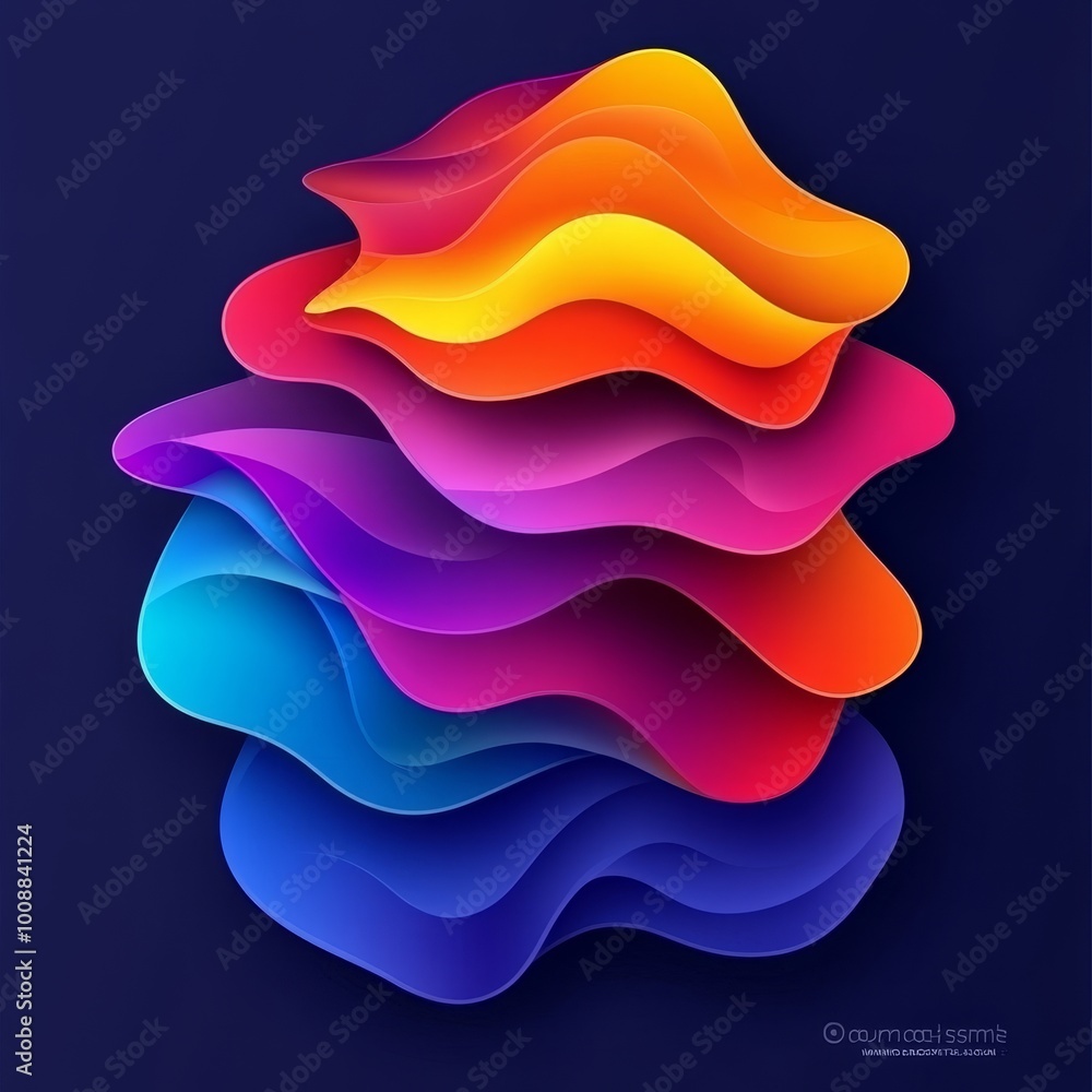Aufkleber fluid abstract 3d render, flowing colorful gradients on dark blue background with copy-space.