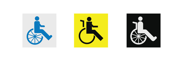 Disability icon set. Containing wheelchair, accessibility, blind, broken leg, disabled, assistance and deafness icons. Solid icon collection. Disabled icon. EPS 10.