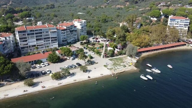 Aerial view of a cute seaside town