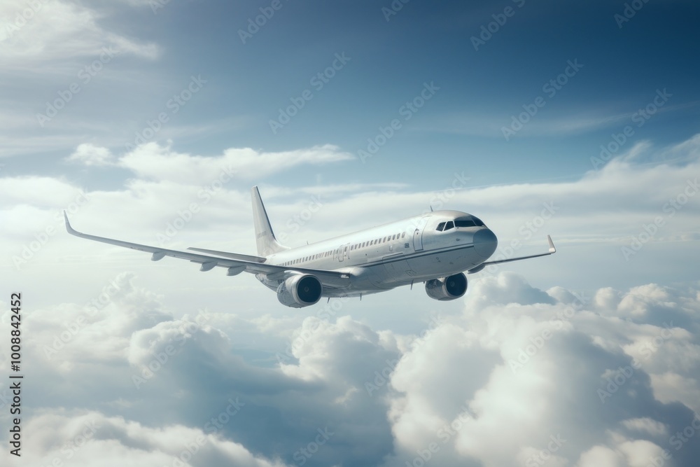 Wall mural white plane flying airplane aircraft airliner.