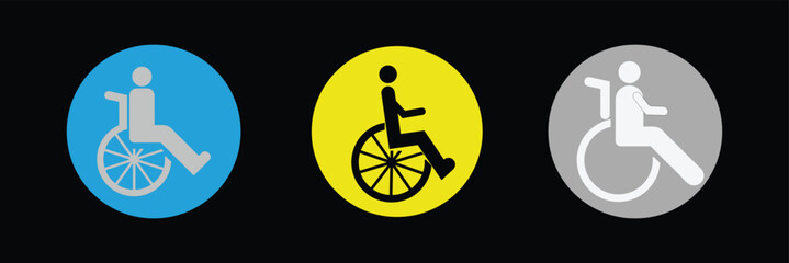 Disabled icon. Vector Disabled Person Flat Icon Set. Handicapped or Accessibility Sign. Man in a Wheelchair Pictogram, Circle on White Background. EPS 10.