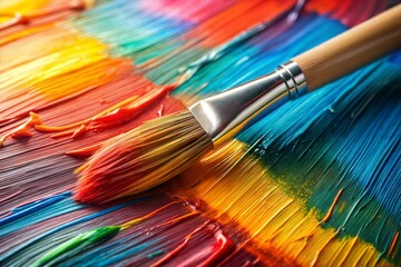 Fototapeta premium Paintbrush on colorful canvas capturing artistic expression