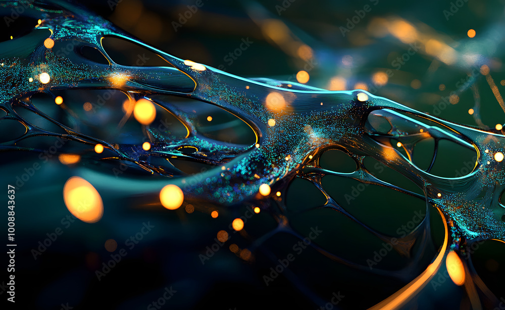 Poster abstract cyber network, synthetic mind and artificial intelligence. neural network and big data anal