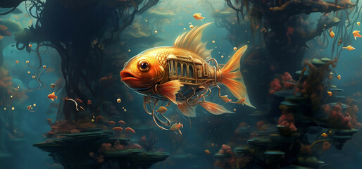 Goldfish Submarine - Fantasy Steampunk Fish