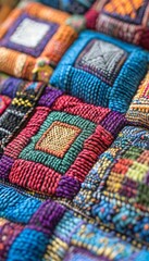 Fototapeta premium Colorful, Textured, and Embroidered Quilt Squares Celebrating Hispanic Heritage Month