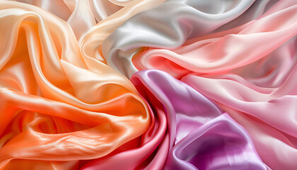 Obraz premium Set with samples of different delicate silk fabrics. Banner design