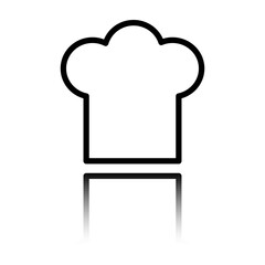 Chef hat, kitchen simple icon. Flat design. Black icon with mirror reflection. White background