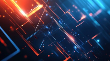 Abstract Digital Network with Glowing Lines and Bokeh Lights