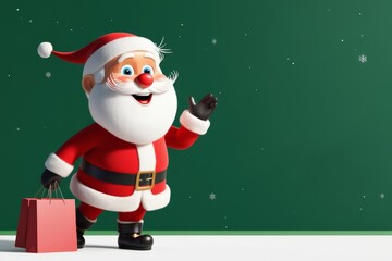 Santa claus holding a christmas bags on emerald background. AI generated