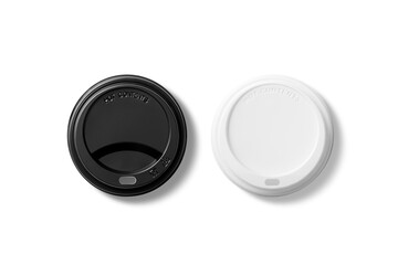 Top view of black and white disposable coffee cup lid isolated on transparent background. High...
