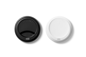 Top view of black and white disposable coffee cup lid isolated on transparent background. High resolution.