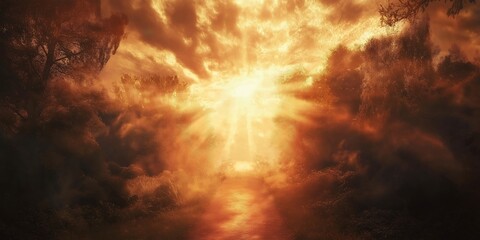 a sunset with the sun shining through the clouds
