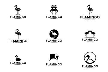Set of Flamingo logo design vector, Flamingo icon, minimalistic vector illustration, symbol of bird collections