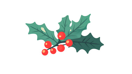 Flat Holly Icon with Green Leaves for Christmas, Classic Holiday Decoration, PNG File, Transparent Background.
