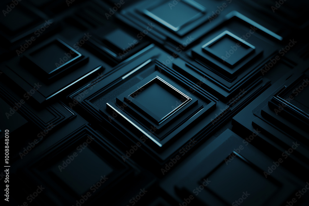 Poster dark back tone abstract background with stacked geometric layers and intricate pattern overlays