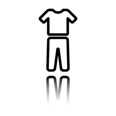 Clothes simple icon vector. Flat design. Black icon with mirror reflection. White background