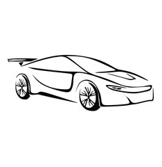 Vector illustration of car outline hand drawn on white background. Car auto line art black and white. Sport car creative silhouette. Auto or automobile