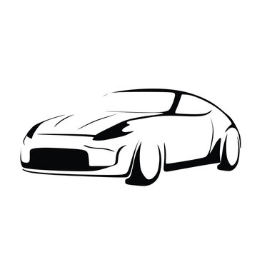 recommend clip art: Vector illustration of car outline hand drawn on white background. Car auto line art black and white. Sport car creative silhouette. Auto or automobile