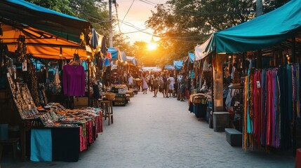 Naklejka premium Vibrant Marketplace Bustling with Activity and Color